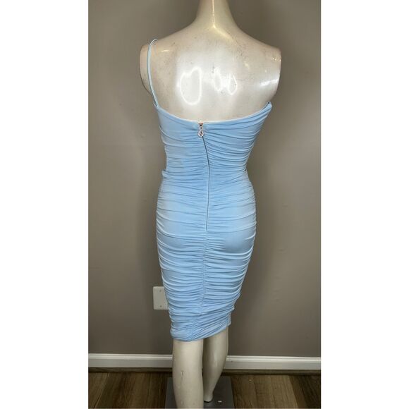 NWT Nookie One Shoulder Cutout Ruched Bodycon Envy Midi Dress Blue Size XS $280 - Picture 6 of 8